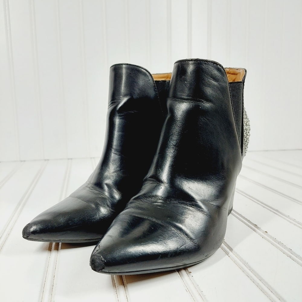 Report Mahogany Block Heel Pointy Toe Studded Ank… - image 2